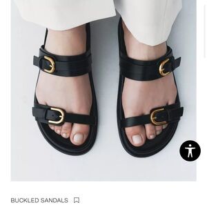 Zara Black Sandals with Gold Buckles